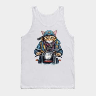 cat wearing a jackets hat and a scarf on a motorcycle Tank Top